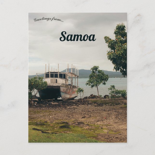 Cartão Postal Barco em Upolu Samoa (Frente)