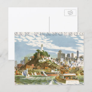 Cartão Postal Barco Ferry viagens vintage de San Francisco Bay
