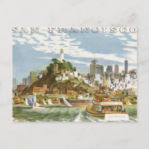 Cartão Postal Barco Ferry viagens vintage de San Francisco Bay