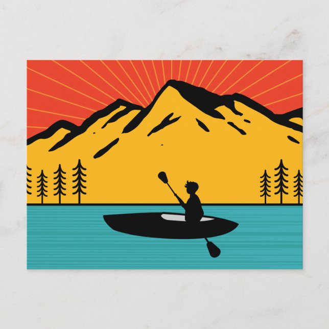 Cartão Postal Barco Retro Kayaking Paddling No Lago Tahoe (Frente)