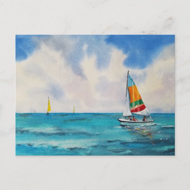 Cartão Postal Barco Watercolor (Frente)
