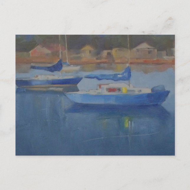 Cartão Postal Barcos à vela no porto azul (Frente)