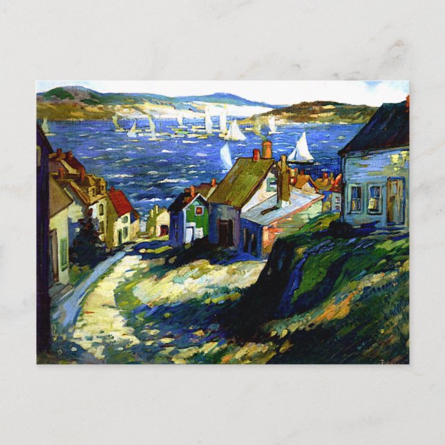 Cartão Postal Barcos à vela pelo porto, pintura de arte (Frente)