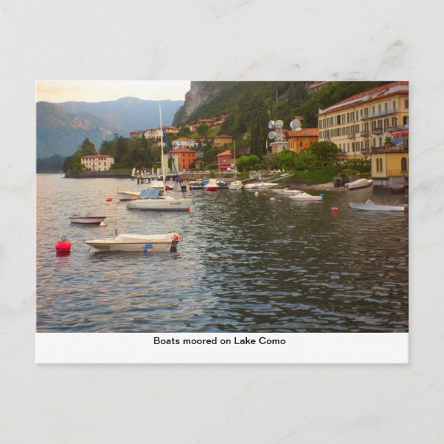 Cartão Postal Barcos amarrados no lago Como (Frente)
