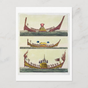Cartão Postal Barcos chineses Cochin, ilustração de "Le Costum