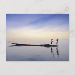 Cartão Postal Barcos de pesca da Ásia, Birmânia (Myanmar) refl