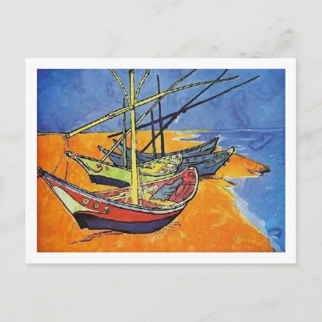 Cartão Postal Barcos de Pesca em Praia Van Gogh, Belas Artes (Frente)