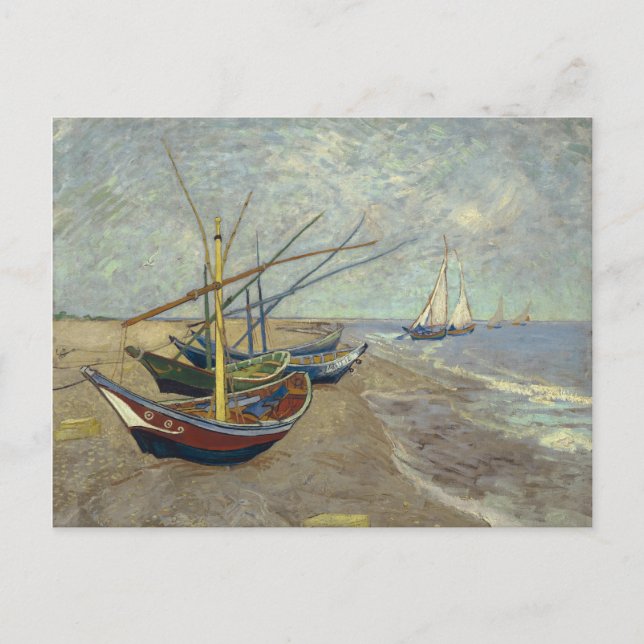 Cartão Postal Barcos de pesca na praia (Frente)