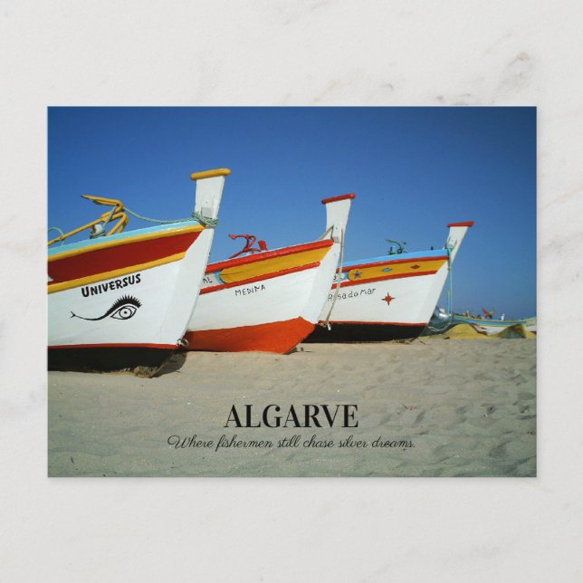 Cartão Postal Barcos de Pesca na Praia do Algarve Foto (Frente)