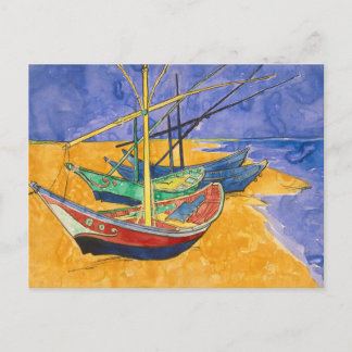 Cartão Postal Barcos de Pesca na Praia por Vincent Van Gogh  