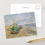 Cartão Postal Barcos De Pesca | Vincent van Gogh<br><div class="desc">Barcos de pesca na praia em Saintes-Maries (1888) por Vincent Van Gogh,  artista poste-impressionista neerlandês. Arte original é uma pintura em forma de óleo na paisagem da canvas que mostra vários barcos de pesca na costa oceânica. Use as ferramentas de design para adicionar texto personalizado ou personalizar a imagem.</div>