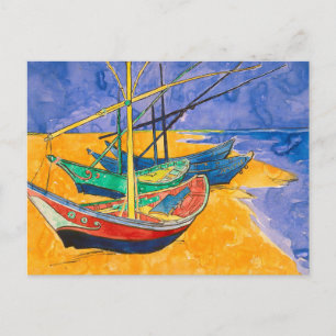 Cartão Postal Barcos de Van Gogh Impressionismo Praia