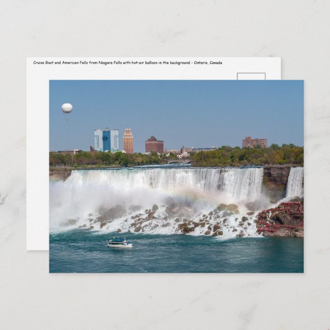 Cartão Postal Barcos e Cataratas Americanas de Niagara Falls (Frente/Verso)