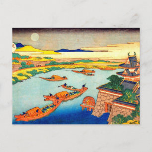 Cartão Postal Barcos e Lua Katsushika Hokusai