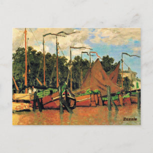 Cartão Postal Barcos em Zaandam de Claude Monet,