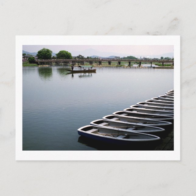 Cartão Postal Barcos-Linha: Arashiyama, Cartão-Postal de Quioto (Frente)