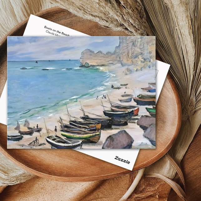 Cartão Postal Barcos na praia em Etretat Claude Monet (Criador carregado)
