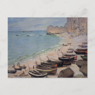 Cartão Postal Barcos na praia em Etretat - Claude Monet