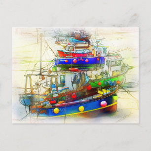 CARTÃO POSTAL BARCOS NA RUA. IVES HARBOR