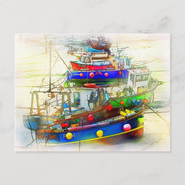 CARTÃO POSTAL BARCOS NA RUA. IVES HARBOR (Frente)