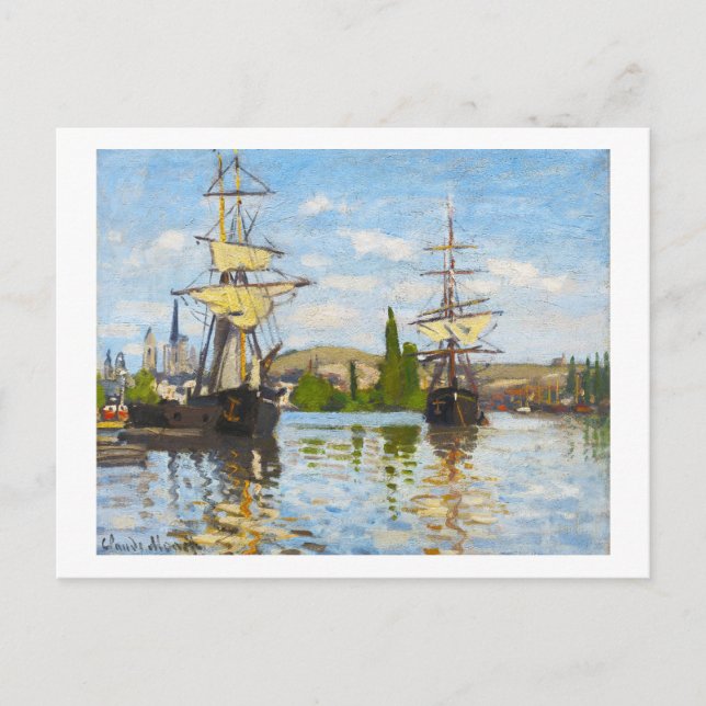 Cartão Postal Barcos Navegando no Sena em Rouen Claude Monet (Frente)