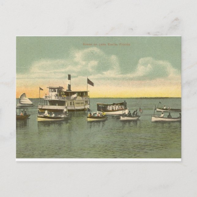 Cartão Postal Barcos no Lago Eustis, Flórida - 1910 (Frente)