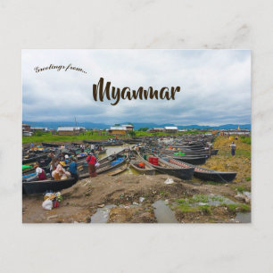 Cartão Postal Barcos no lago Inle Bagan Yangon Myanmar