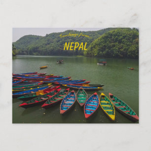 Cartão Postal Barcos no Lago Phewa, Pokhara, Nepal