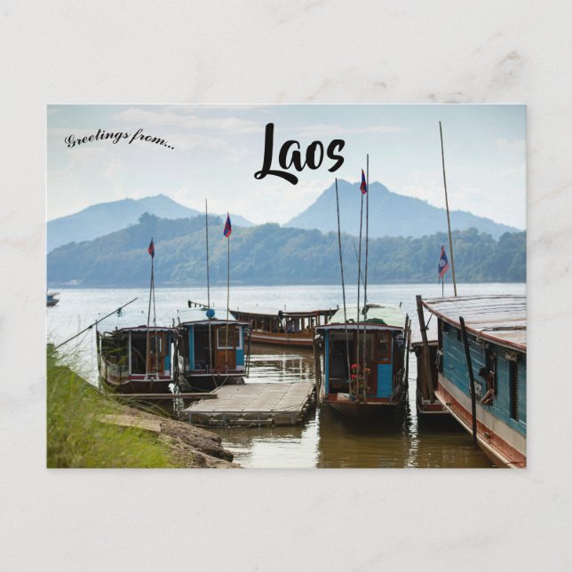 Cartão Postal Barcos no Laos (Frente)