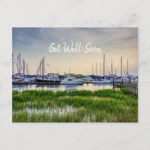 Cartão Postal Barcos no Porto de Charleston Pôr do Sol Melhoras