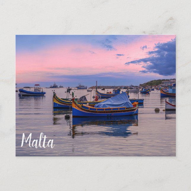 Cartão Postal Barcos tradicionais malteses em Marsaxlokk (Frente)
