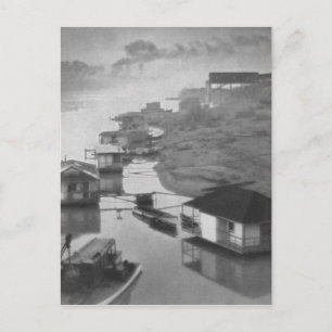 Cartão Postal Barcos Vintage Black and White House de 1922