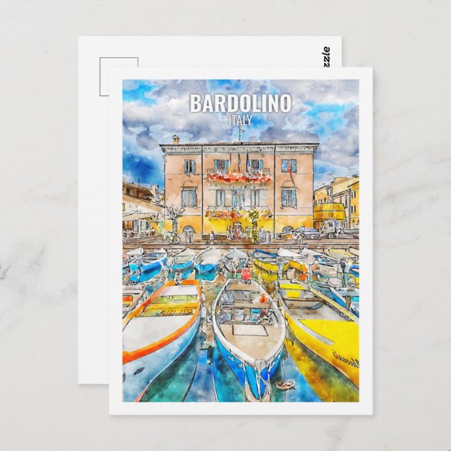 Cartão Postal Bardolino Itália Famoso Viagem Watercolor Sketch (Frente/Verso)