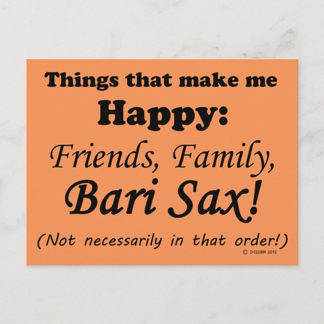 Cartão Postal Bari Sax me deixa feliz (Frente)