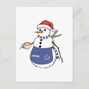 Cartão Postal Barista Boneco de Neve Natal 2026 Café de Férias