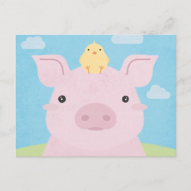 Cartão Postal Barn Buddies - Piglet e Pintinho (Frente)