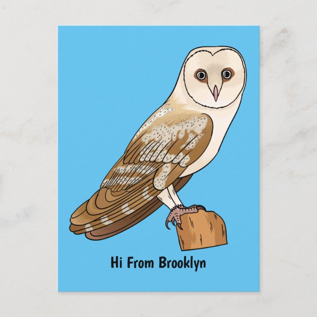 Cartão Postal Barn owl bird cartoon illustration (Frente)