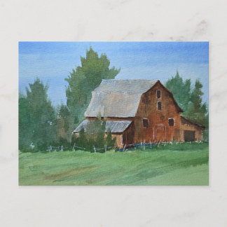 Cartão Postal Barn Painting Watercolor