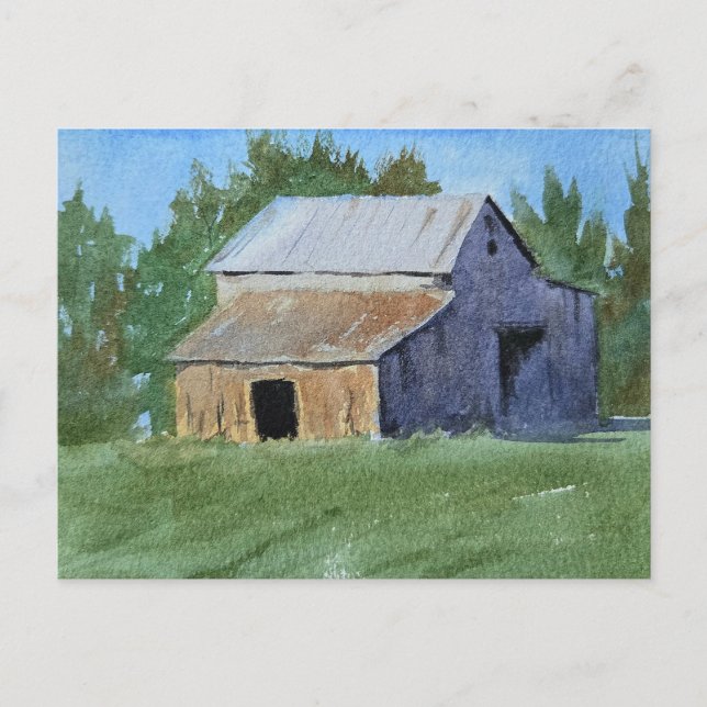 Cartão Postal Barn Painting Watercolor  (Frente)
