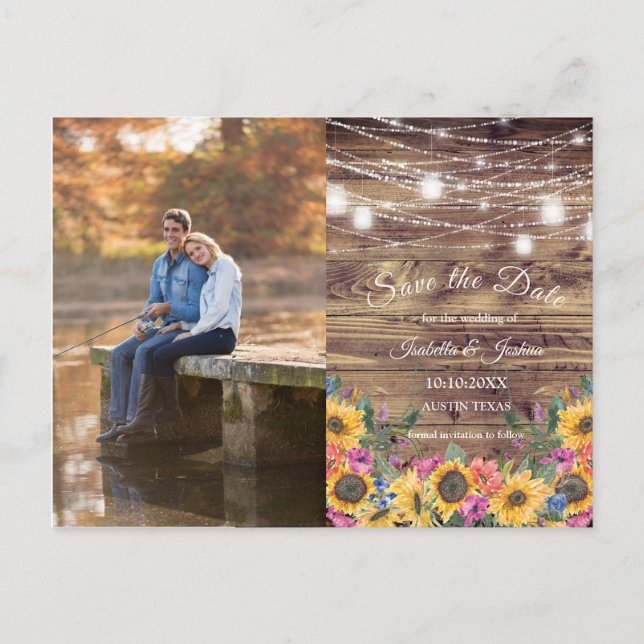 Cartão Postal Barn Wood | String of Lights Photo Save The Date (Frente)