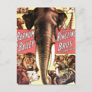 Cartão Postal Barnum & Bailey e Ringling Bros Combinados - Eleph