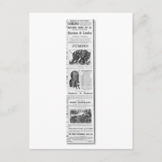 Cartão Postal Barnum & London Moral Mostra Anúncio (Frente)