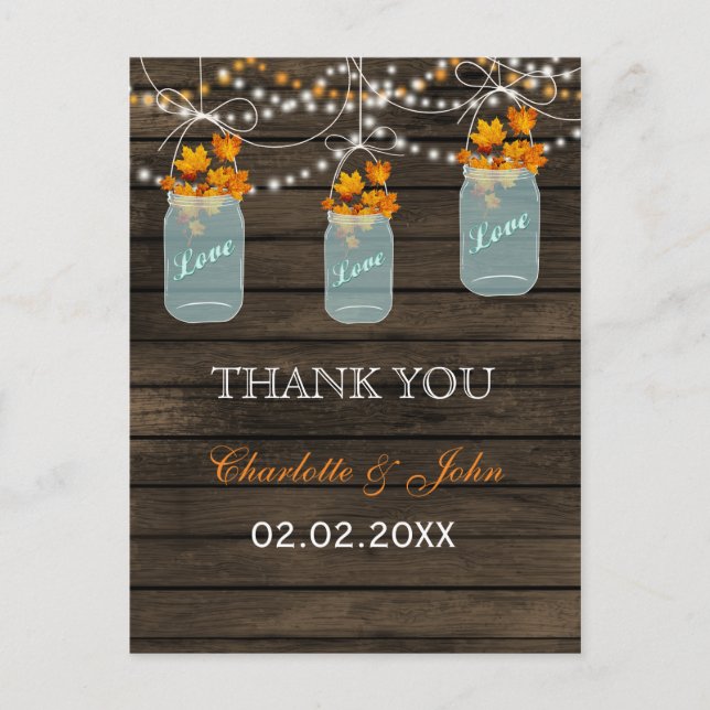 Cartão Postal Barnwood fall deixa o Mason Jars (Frente)