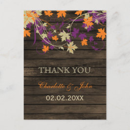 Cartão Postal Barnwood Rustic Plum casamento outono Obrigado