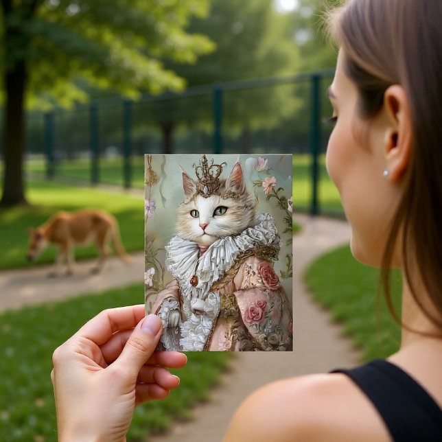 Cartão Postal Baroque Cat Royal Portrait Queen Design (Criador carregado)