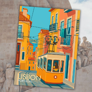 Cartão Postal Barramento Amarelo Lisboa Portugal Viagem Art Euro