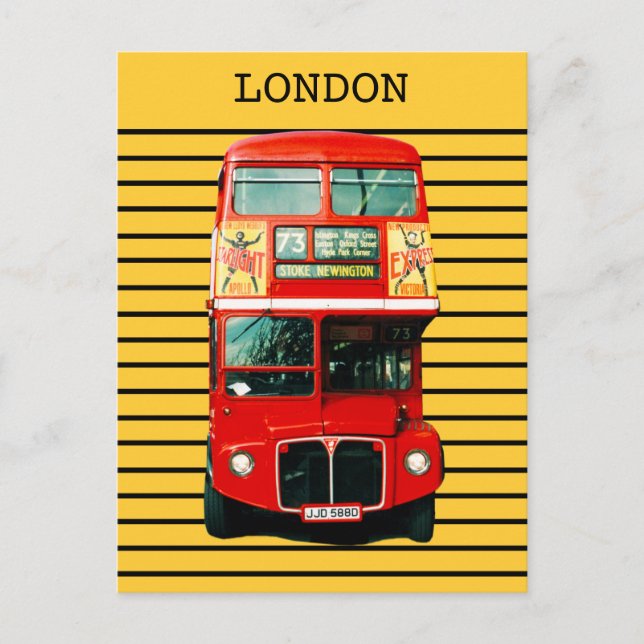 Cartão Postal Barramento de Londres Retroativo em Fundo Amarelo (Frente)