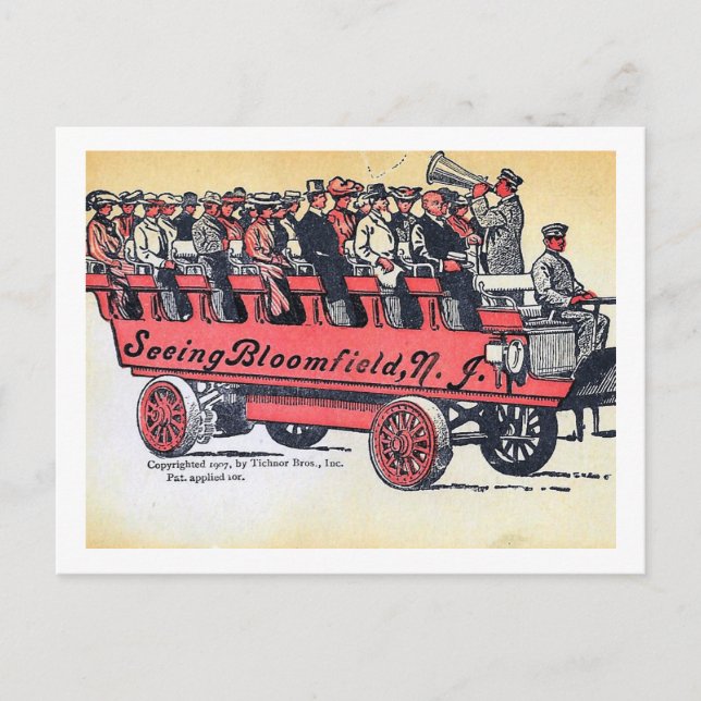 Cartão Postal Barramento Turístico, Bloomfield, NJ Vintage (Frente)