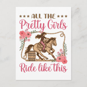 Cartão Postal Barrel Racing Todas as Garotas Bonitas Cavalgam As