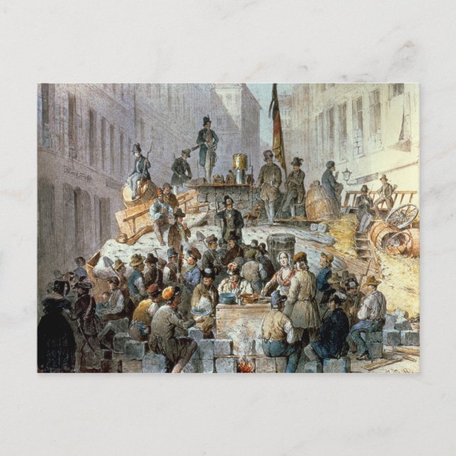 Cartão Postal Barricadas em Marzstrasse, Viena, 1848 (Frente)
